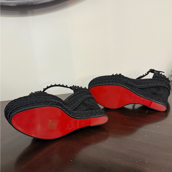 Christian Louboutin Black Wedge Sandals with Studs - Picture 4 of 4